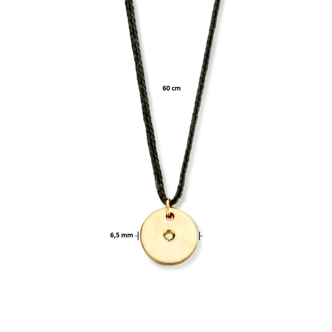 Zwart Katoenen Collier met 14k Goud en Diamant 0.005ct – 60 cm
