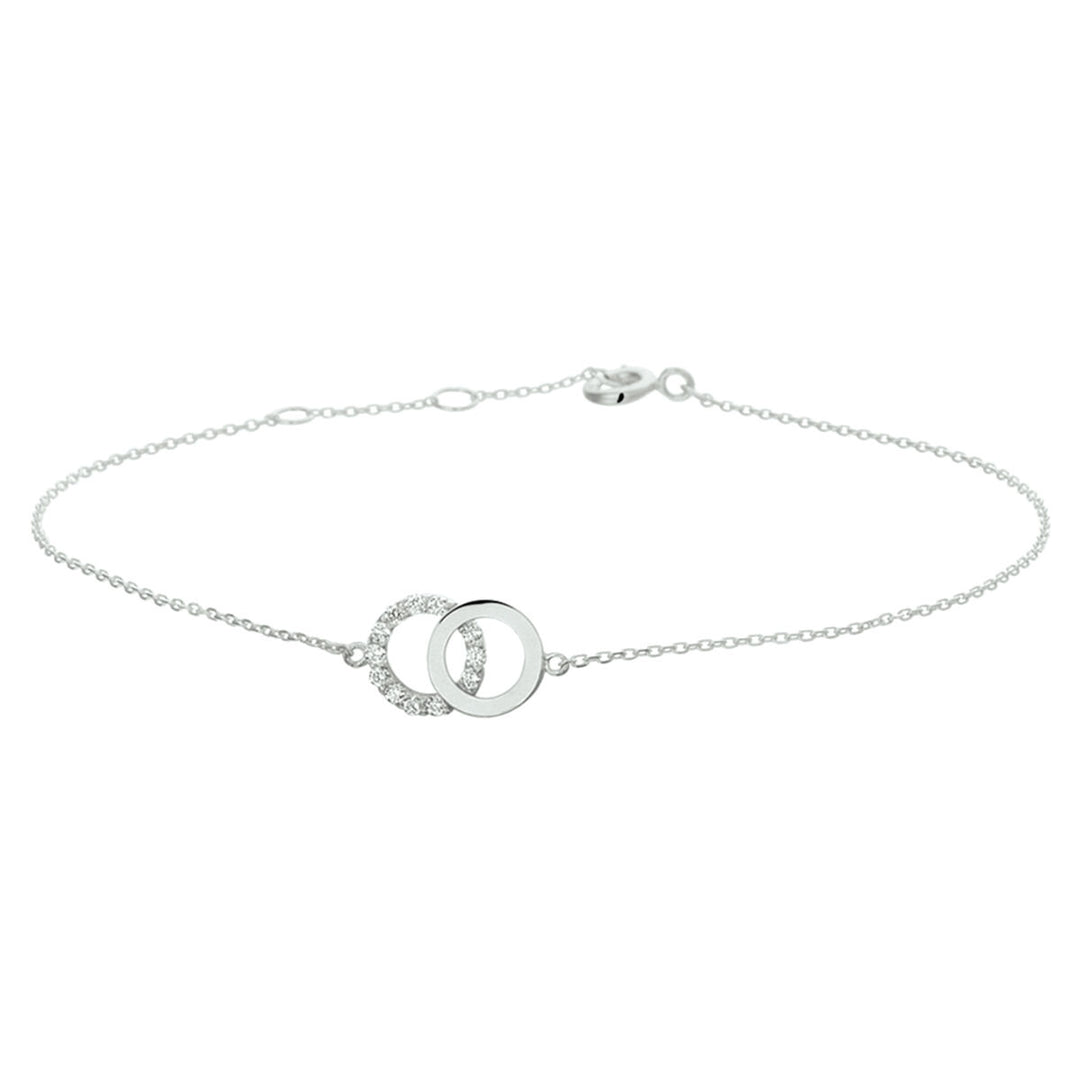 14k Witgouden Anker Armband met Zirkonia – 16,5-18,5 cm