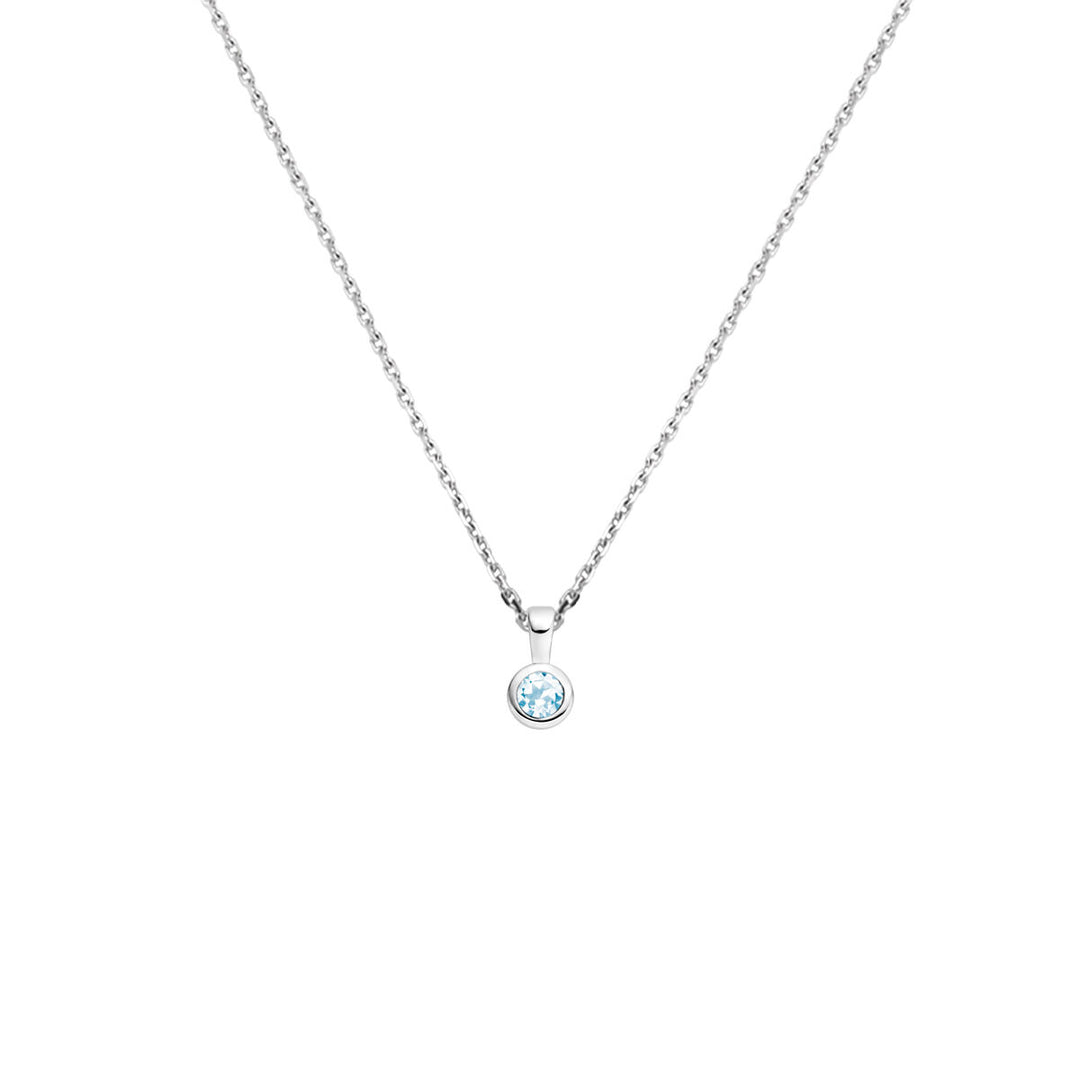 Zilveren Collier met Maart Geboortesteen – 925 Gerhodineerd, 41+4cm