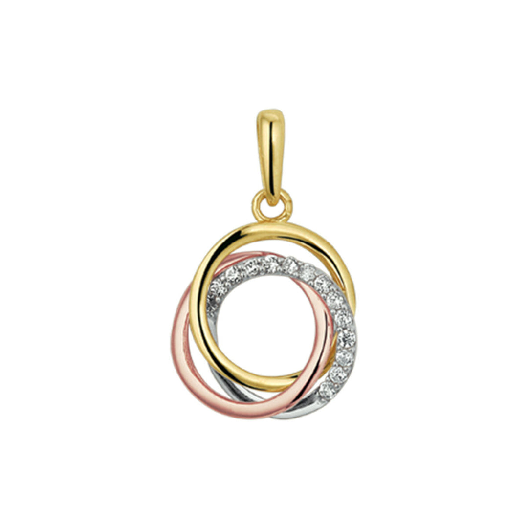 14k Tricolor Gouden Hanger Zirkonia 10mm Geel Rosé Wit