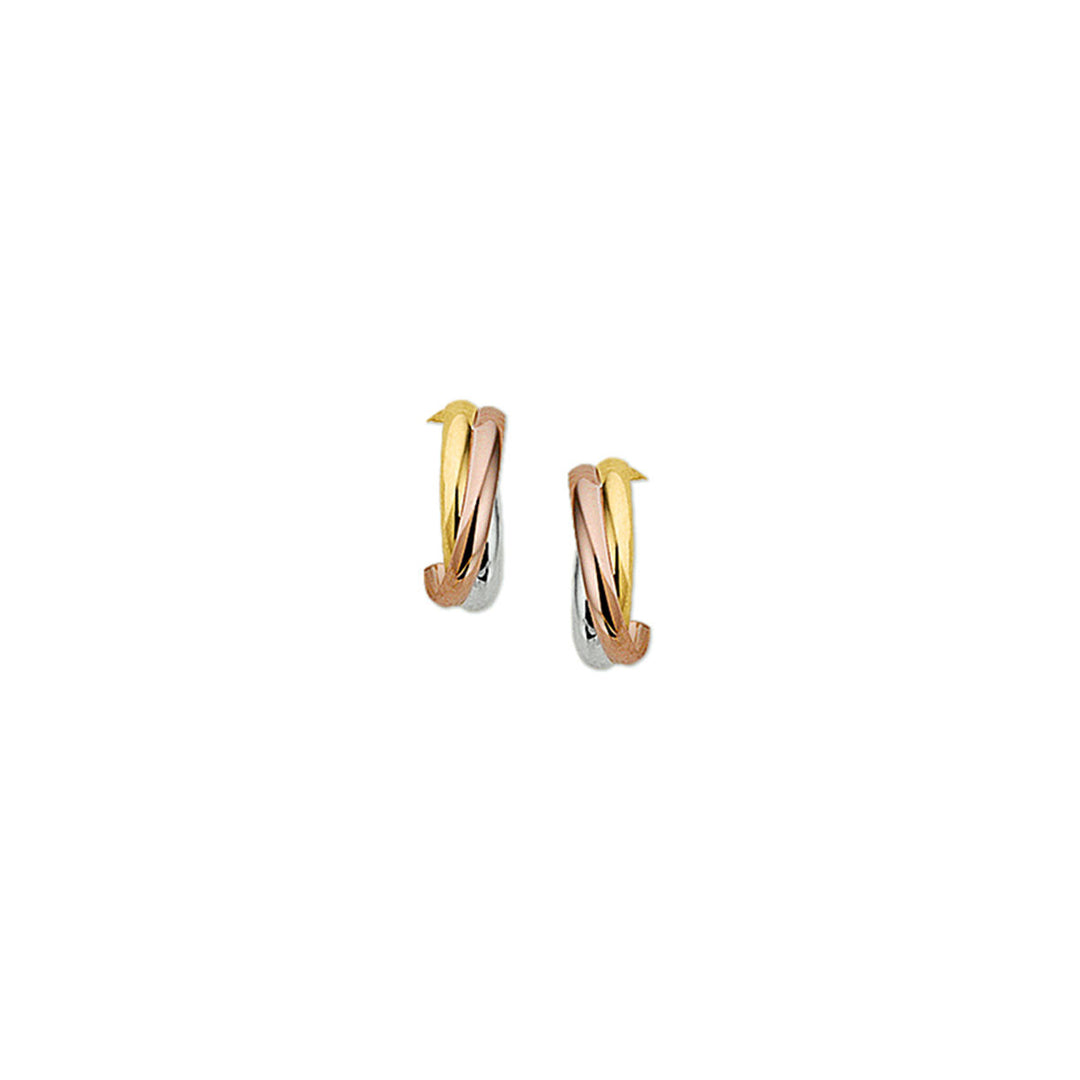 14K Tricolor Gouden Stekeroorringen – Wit, Rosé en Geelgoud – 11mm