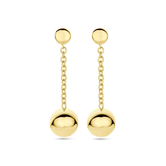 Elegante 14k Geelgouden Oorhangers met Speelse Bolletjes - 29mm Hoog