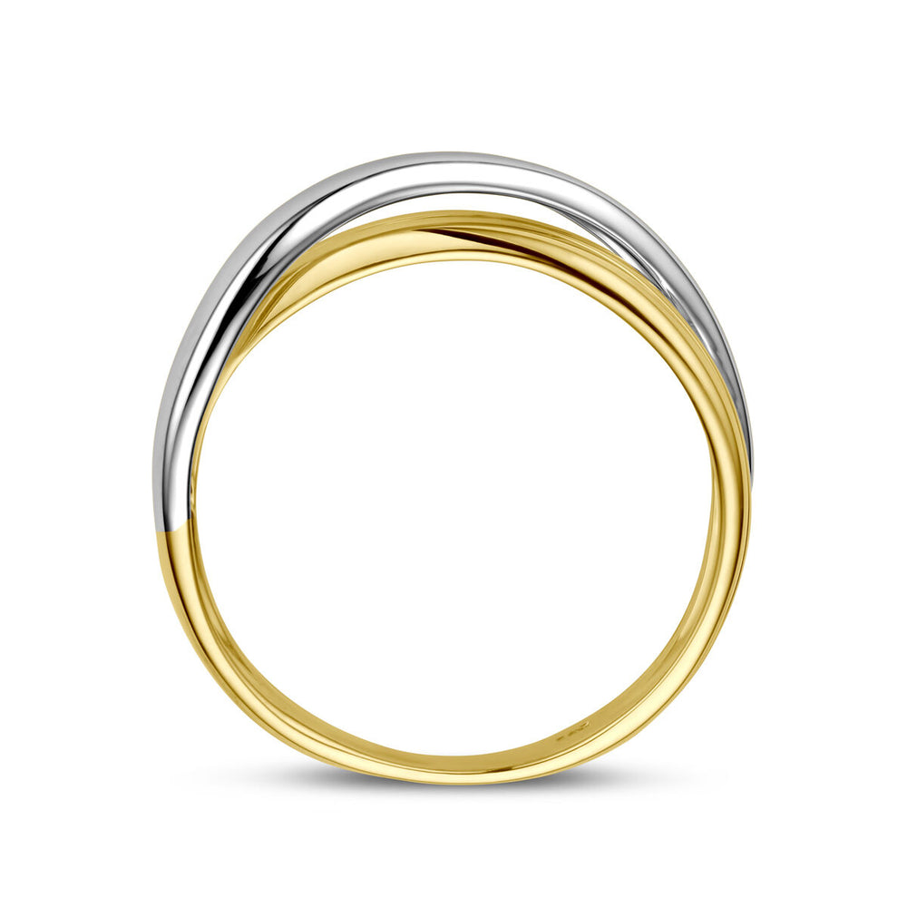 Elegante 14k Bicolor Wit- en Geelgouden Ring - Breedte 7.5mm