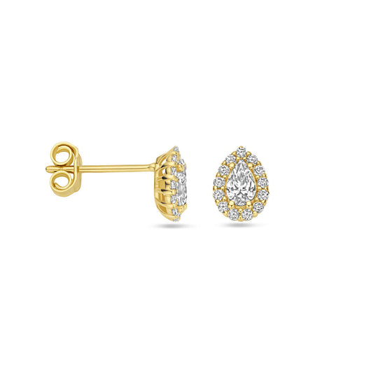 Verfijnde 14k Geelgouden Oorknoppen met Zirkonia - 8x5.5mm