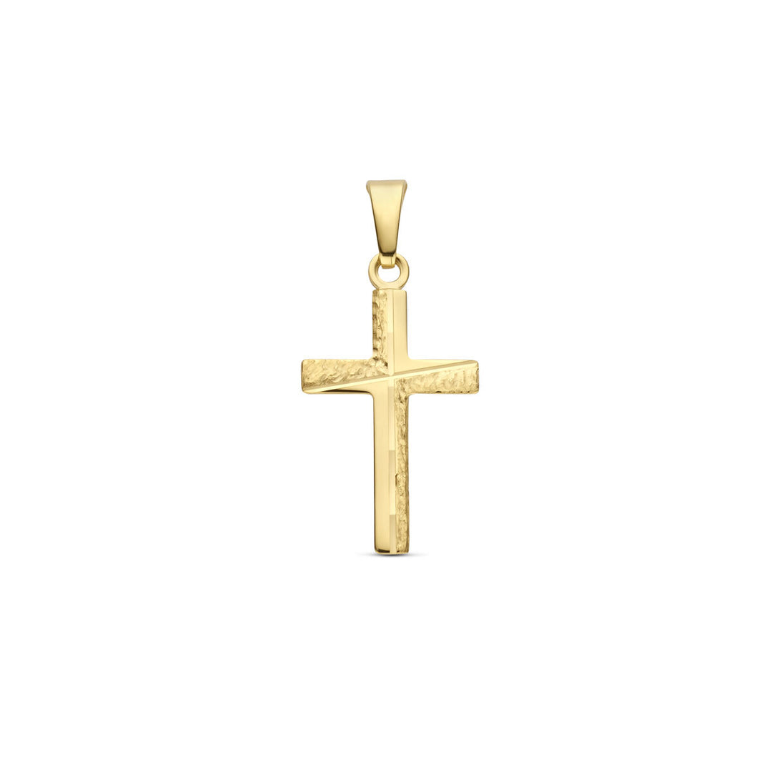 14K Geelgouden Hanger in de Vorm van een Kruis – Elegantie met Diepte en Betekenis