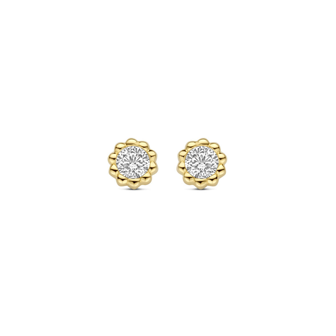 Luxe 14k Geelgouden Oorknoppen met Sprankelende Zirkonia - 5.5mm Diameter