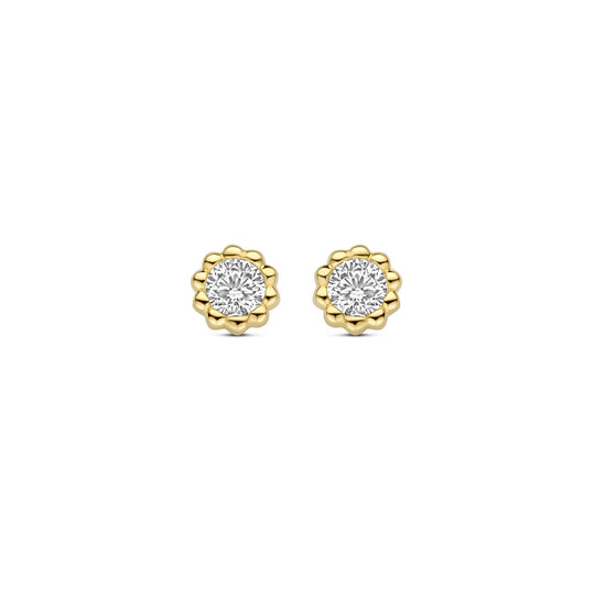 Luxe 14k Geelgouden Oorknoppen met Sprankelende Zirkonia - 5.5mm Diameter