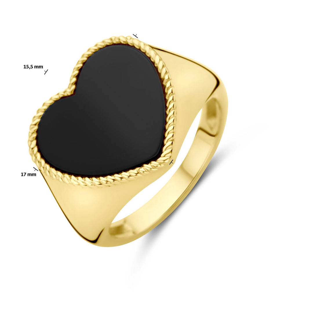 14k Geelgouden Zegelring met Hartvormige Onyx – Stijlvol en Betekenisvol Sieraad