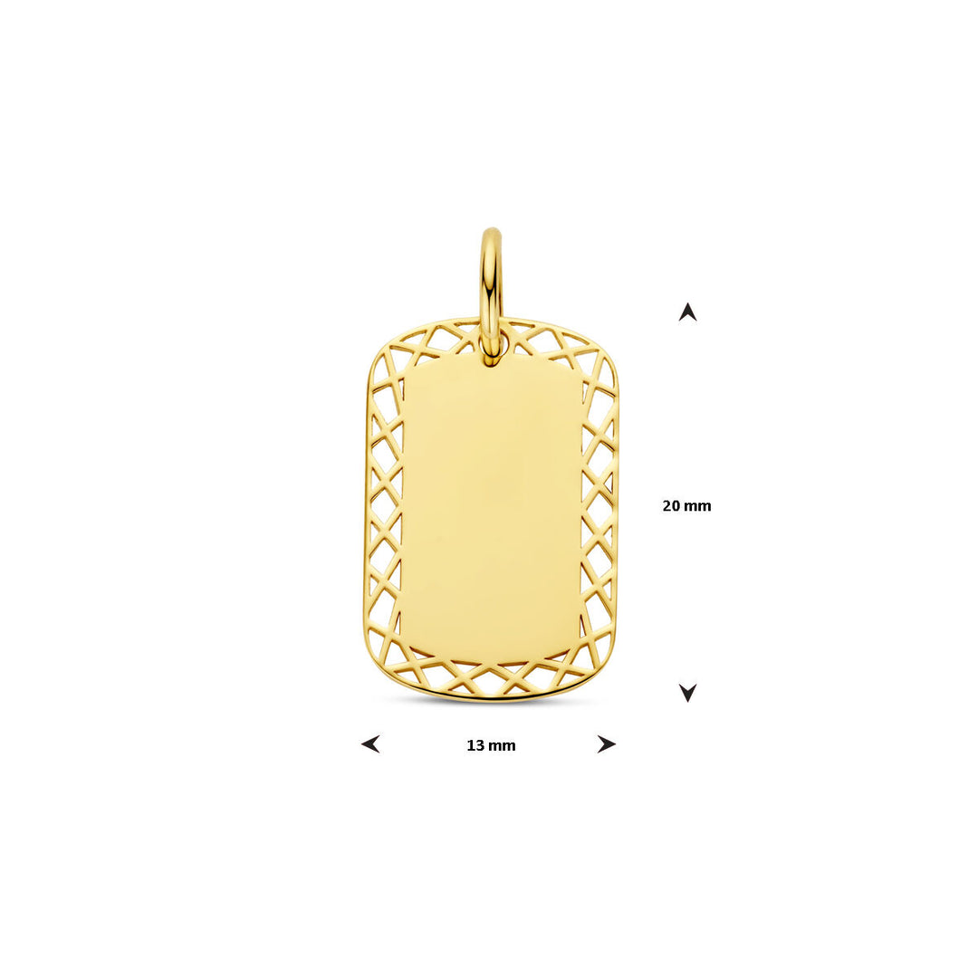 14k Geelgouden Graveerhanger – Persoonlijk en Tijdloos Sieraad met een Totale Hoogte van 24 mm