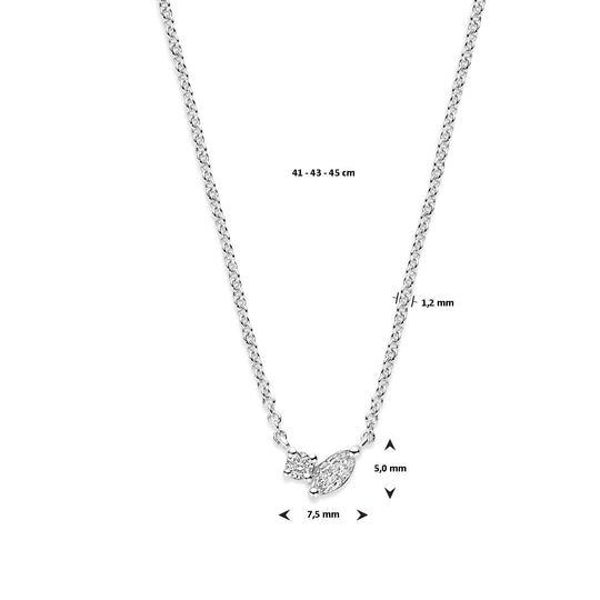 14k Witgouden Collier met Diamant - Verstelbare Lengtes (41-45 cm)