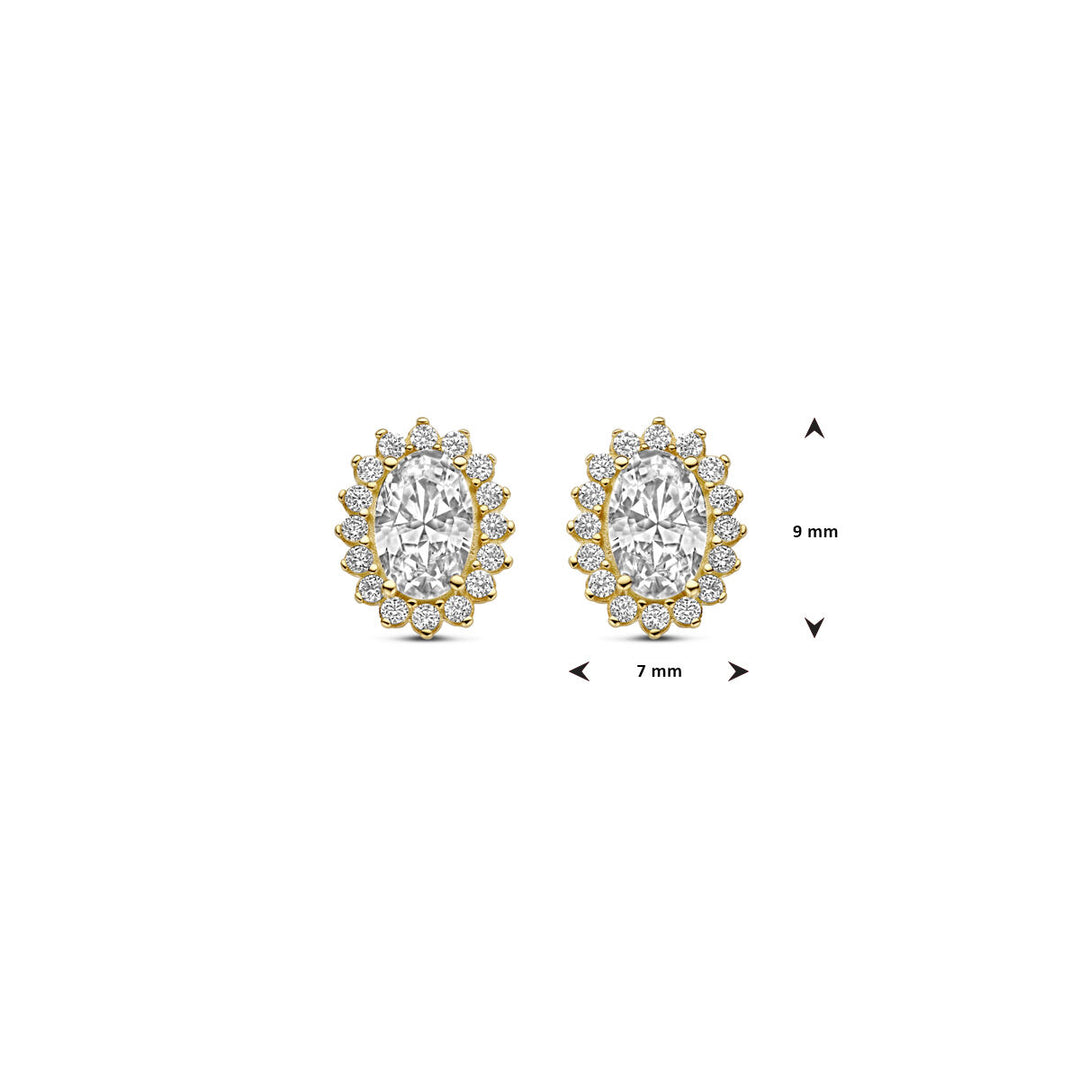 Elegante 14k Geelgouden Oorknoppen met Zirkonia - 9x7mm