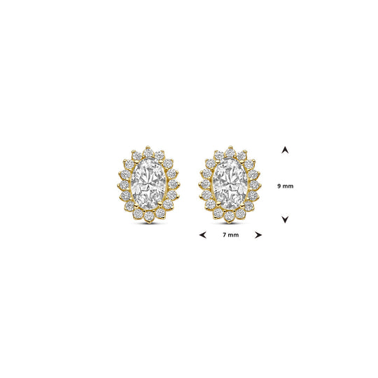 Elegante 14k Geelgouden Oorknoppen met Zirkonia - 9x7mm