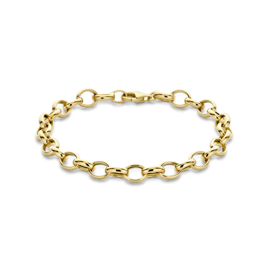 14k Geelgouden Armband met Fantasie Schakels - 19cm Draaglengte en 6.5mm Schakelbreedte