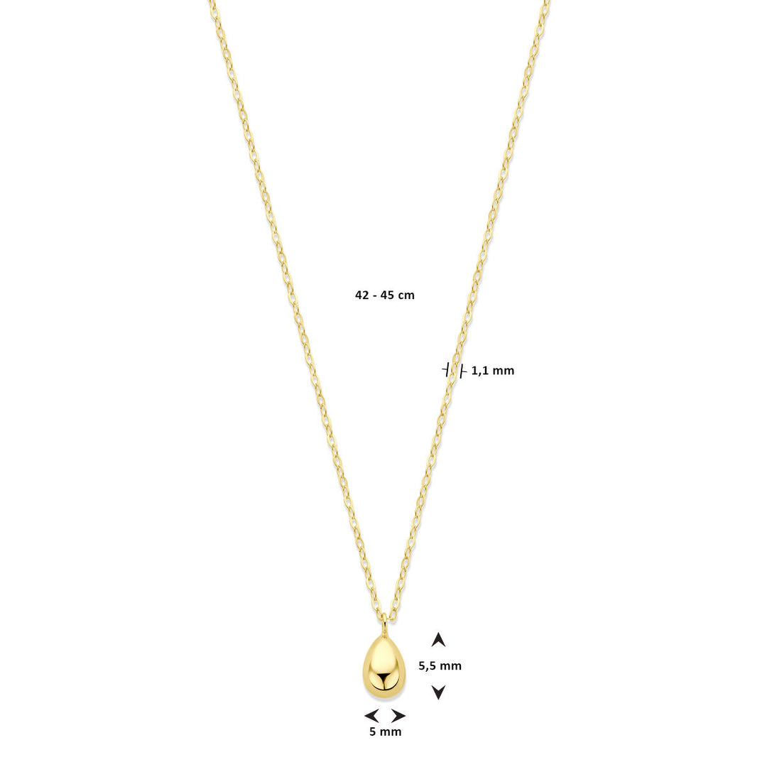 Verfijnd 14k Geelgouden Collier met Druppel - Verstelbare Draaglengtes van 42-45 cm