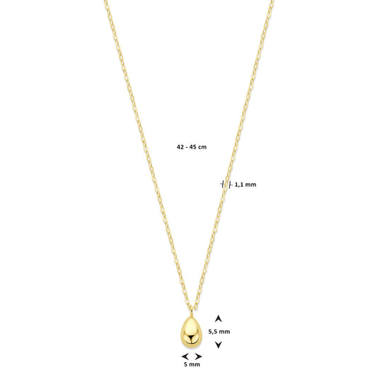Verfijnd 14k Geelgouden Collier met Druppel - Verstelbare Draaglengtes van 42-45 cm