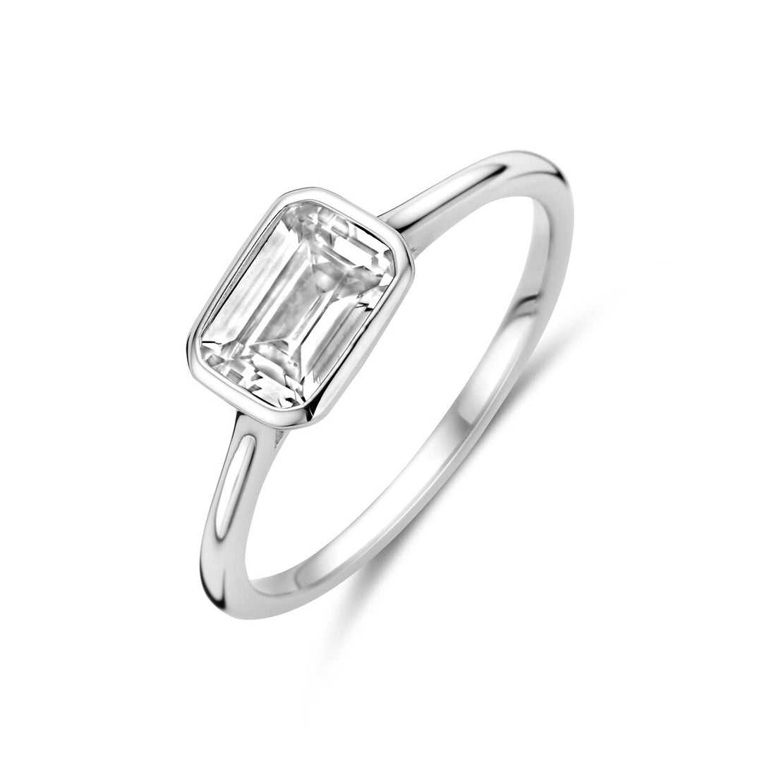 Gerhodineerde 925 Zilveren Ring met Zirkonia - 6 mm Breed