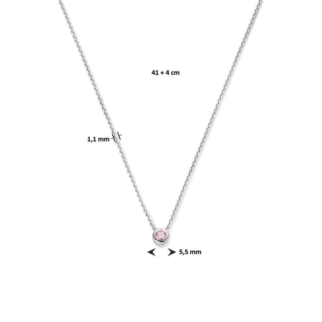 925 Zilveren Collier Oktober Zirkonia Geboortesteen 41+4cm