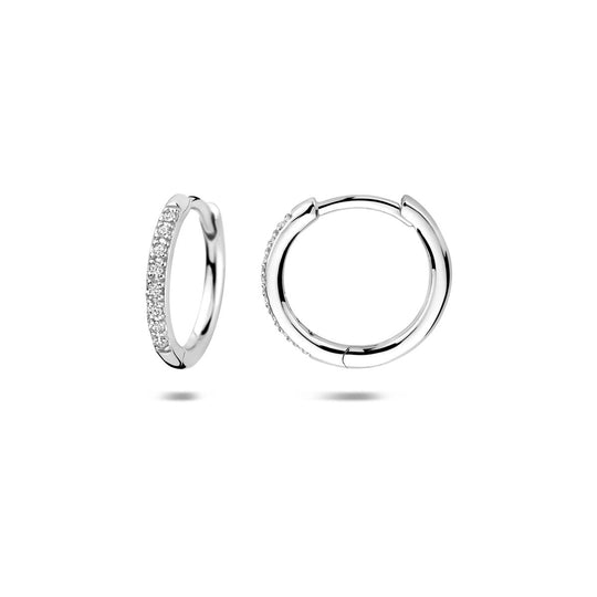 Gerhodineerd Zilveren Klapoorringen met Zirkonia – 15x2mm – 925 Zilver