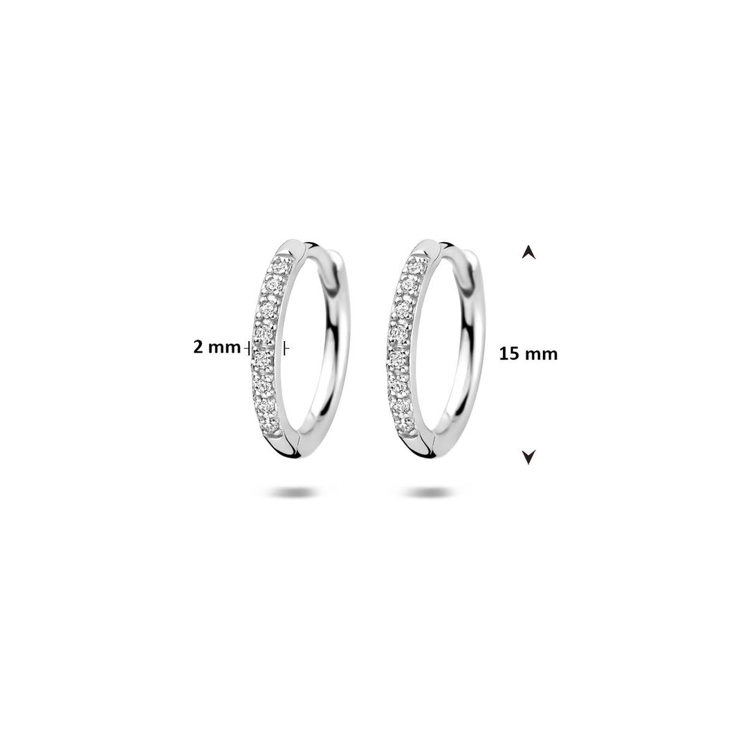 Gerhodineerd Zilveren Klapoorringen met Zirkonia – 15x2mm – 925 Zilver