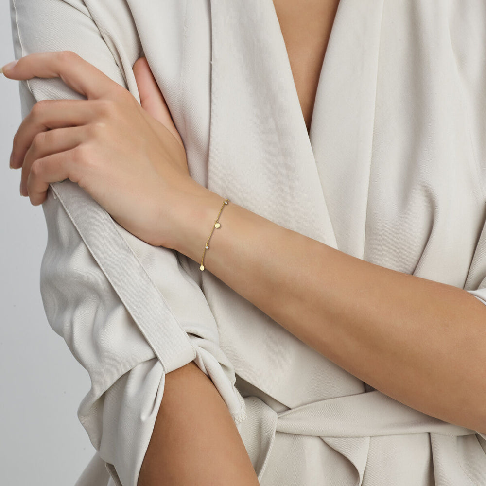 14k Geelgouden Armband met Rondjes en Zirkonia – 16,5-18,5 cm