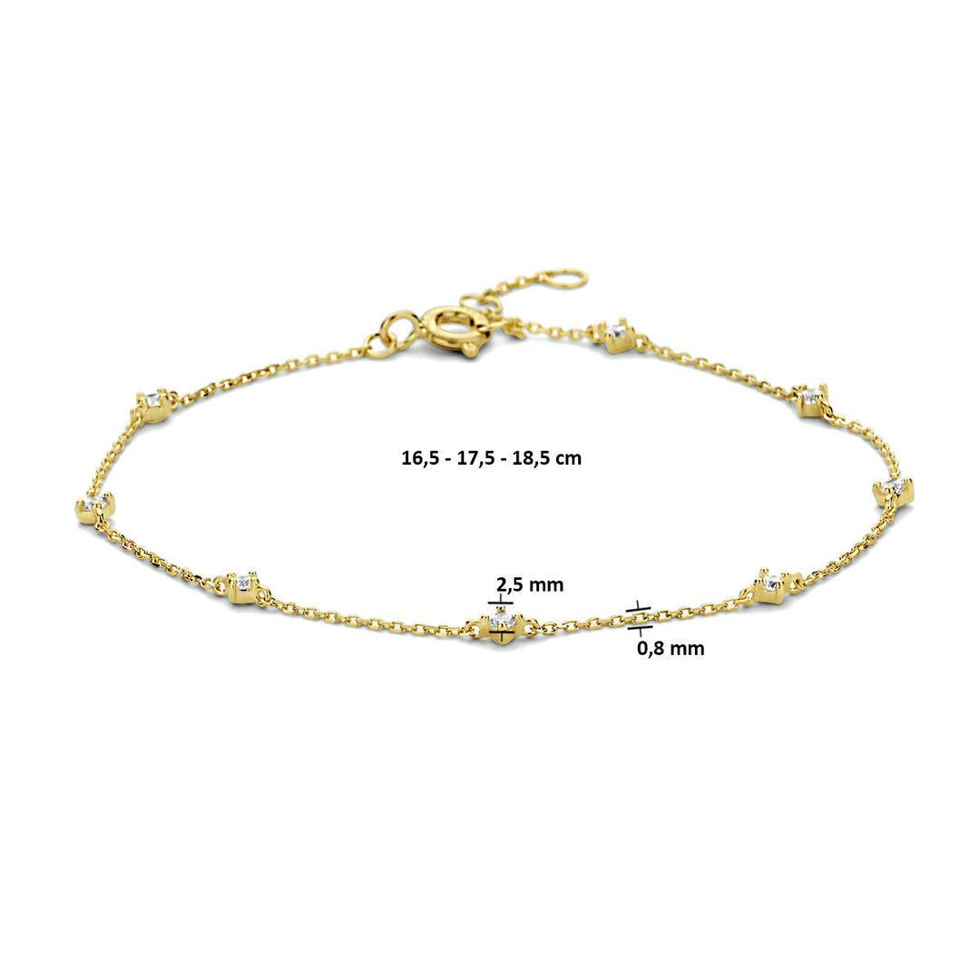 14k Geelgouden Armband met Zirkonia – 16,5-18,5 cm