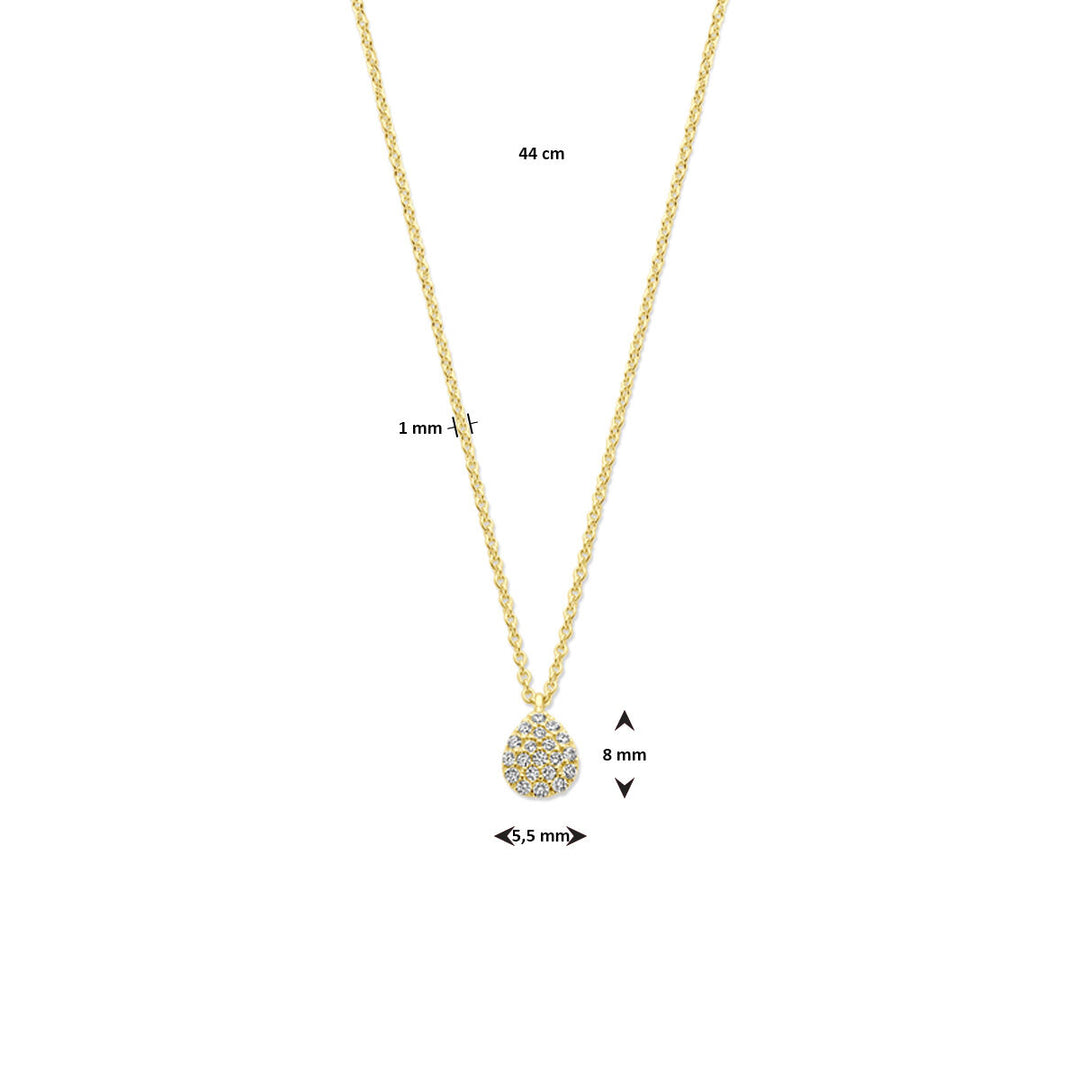 14k Geelgouden Collier met Druppel Hanger en Diamant 0.10ct – 44 cm