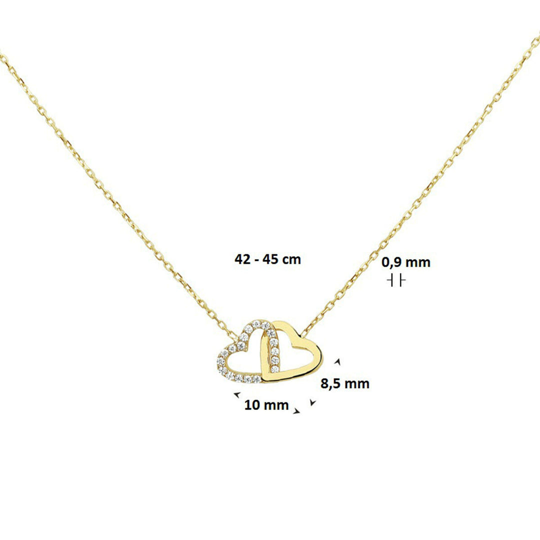 14k Geelgouden Collier met Hartjes en Zirkonia – 42-45 cm