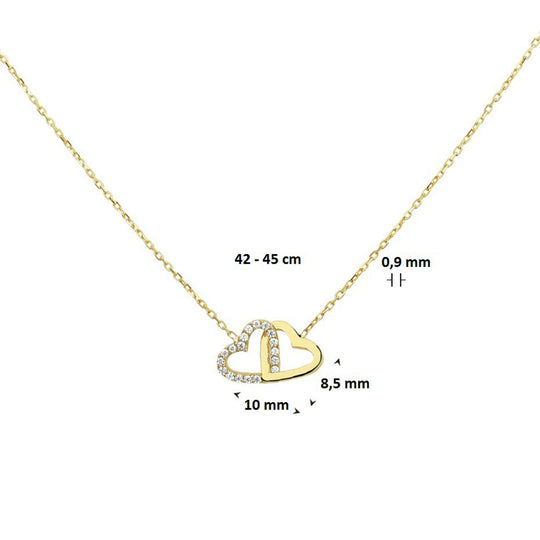 14k Geelgouden Collier met Hartjes en Zirkonia – 42-45 cm