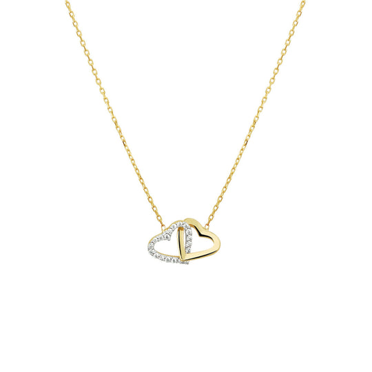 14k Geelgouden Collier met Hartjes en Zirkonia – 42-45 cm