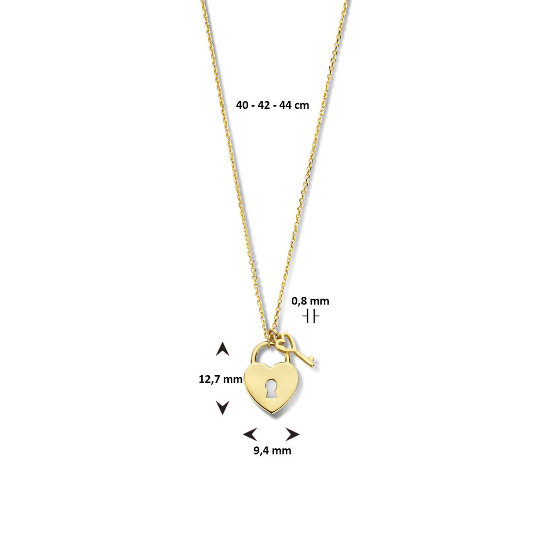 14k Geelgouden Collier met Hartslot en Sleutel – 40-44 cm