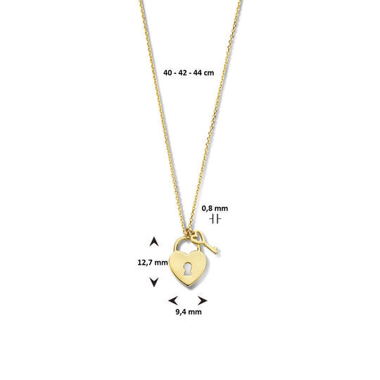 14k Geelgouden Collier met Hartslot en Sleutel – 40-44 cm