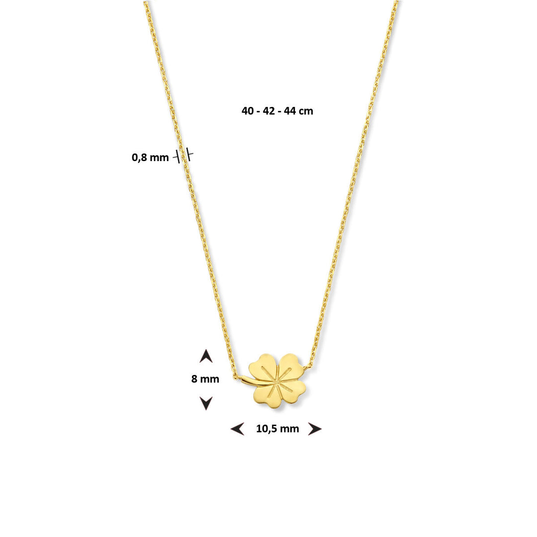 14k Geelgouden Collier met Klavertje Vier – Verstelbaar 40-44 cm