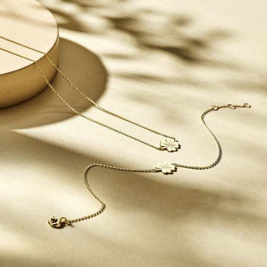 14k Geelgouden Collier met Klavertje Vier – Verstelbaar 40-44 cm