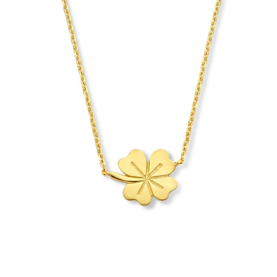 14k Geelgouden Collier met Klavertje Vier – Verstelbaar 40-44 cm