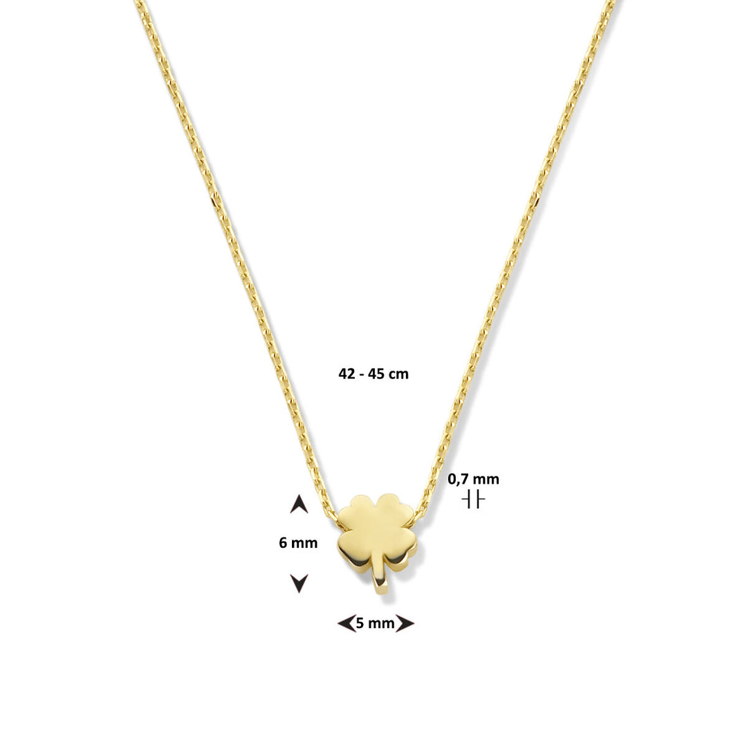 14k Geelgouden Collier met Klavertje Vier – Verstelbaar 42-45 cm