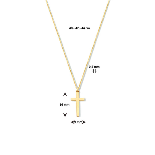 14k Geelgouden Collier met Kruis Hanger 16x9mm – 40-44 cm