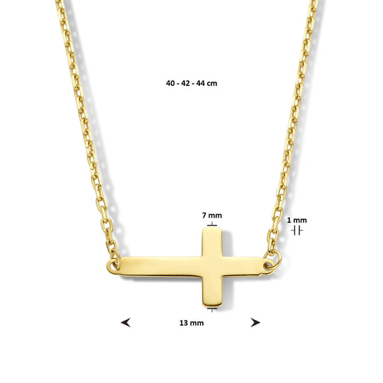 14k Geelgouden Collier met Kruis Hanger – Verstelbaar 40-44 cm