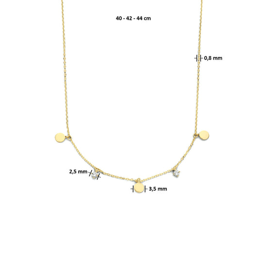 14k Geelgouden Collier met Rondjes en Zirkonia – 40-44 cm