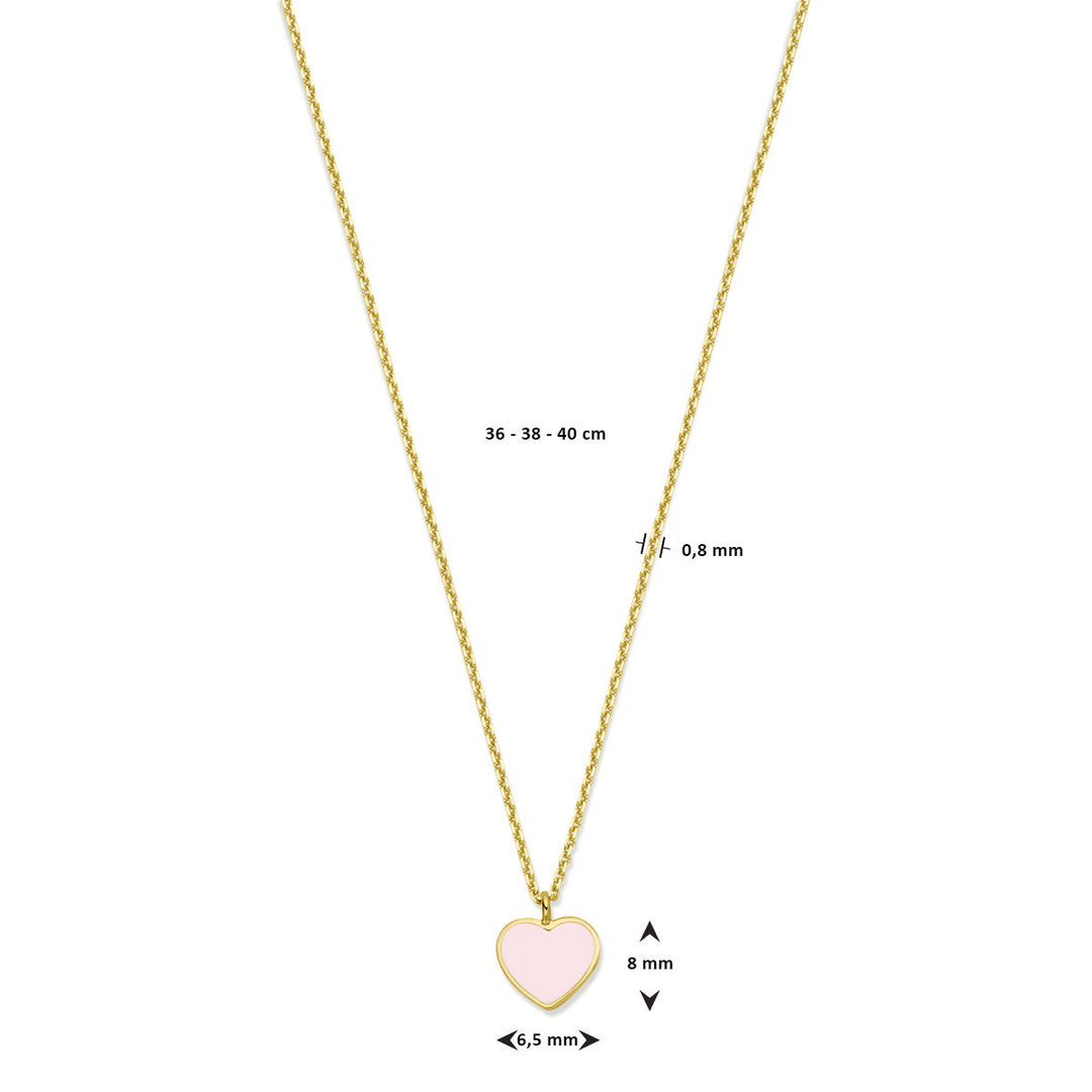 14k Geelgouden Collier met Roze Emaille Hartje – 36-40 cm