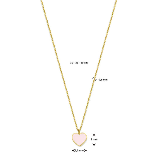 14k Geelgouden Collier met Roze Emaille Hartje – 36-40 cm