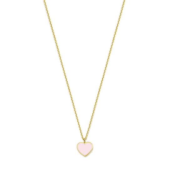 14k Geelgouden Collier met Roze Emaille Hartje – 36-40 cm