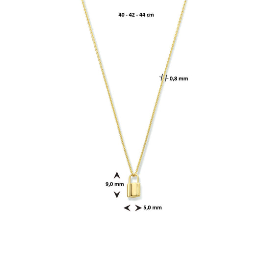 14k Geelgouden Collier met Slot Hanger – Verstelbaar 40-44 cm