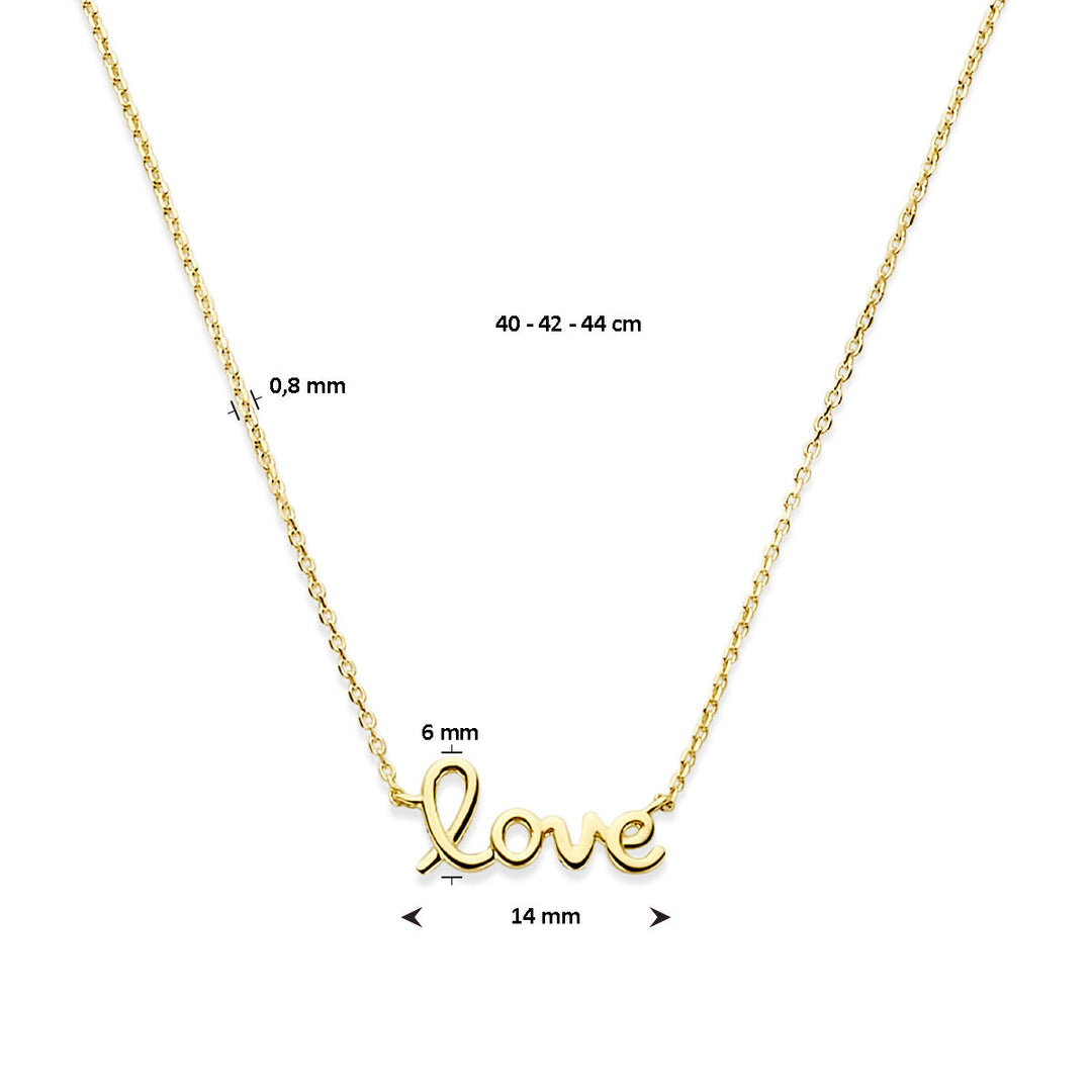 14k Geelgouden Collier met Tekst "Love" – Verstelbaar 40-44 cm