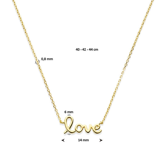 14k Geelgouden Collier met Tekst "Love" – Verstelbaar 40-44 cm