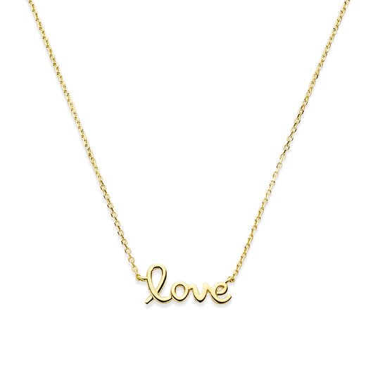 14k Geelgouden Collier met Tekst "Love" – Verstelbaar 40-44 cm
