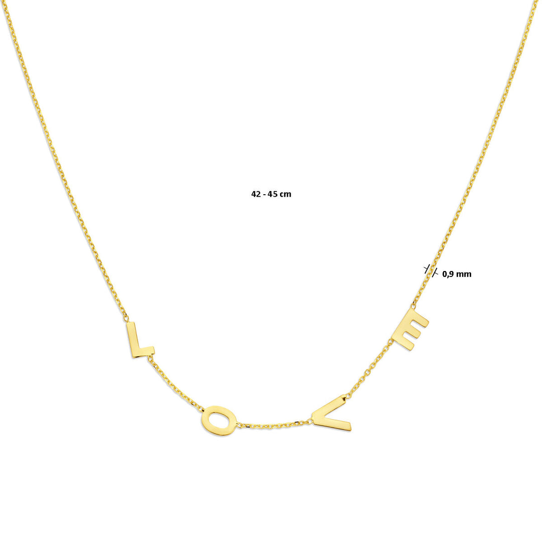 14k Geelgouden Collier met Tekst "Love" – Verstelbaar 42+3 cm