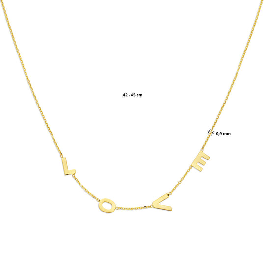 14k Geelgouden Collier met Tekst "Love" – Verstelbaar 42+3 cm