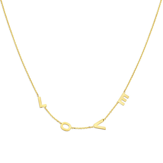 14k Geelgouden Collier met Tekst "Love" – Verstelbaar 42+3 cm
