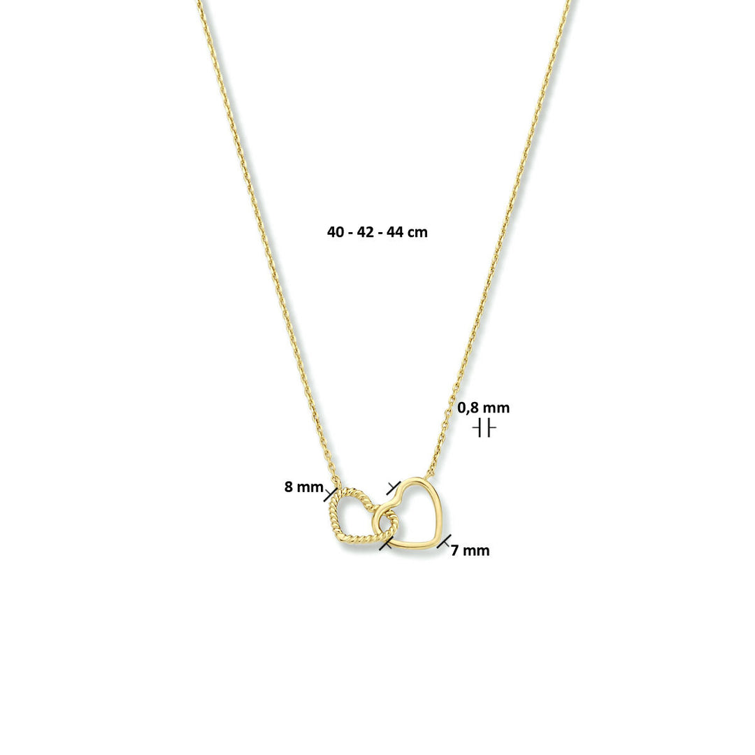 14k Geelgouden Collier met Twee Hartjes – Verstelbaar 40-44 cm