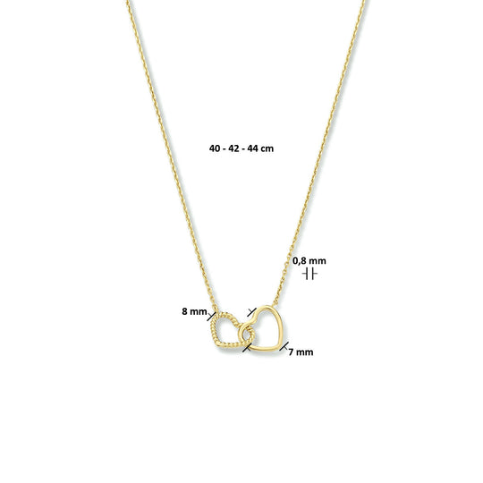 14k Geelgouden Collier met Twee Hartjes – Verstelbaar 40-44 cm